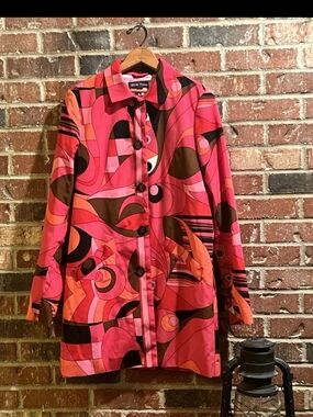 Vintage Style Pink and Brown Abstract Patterned Coat Regal Regency